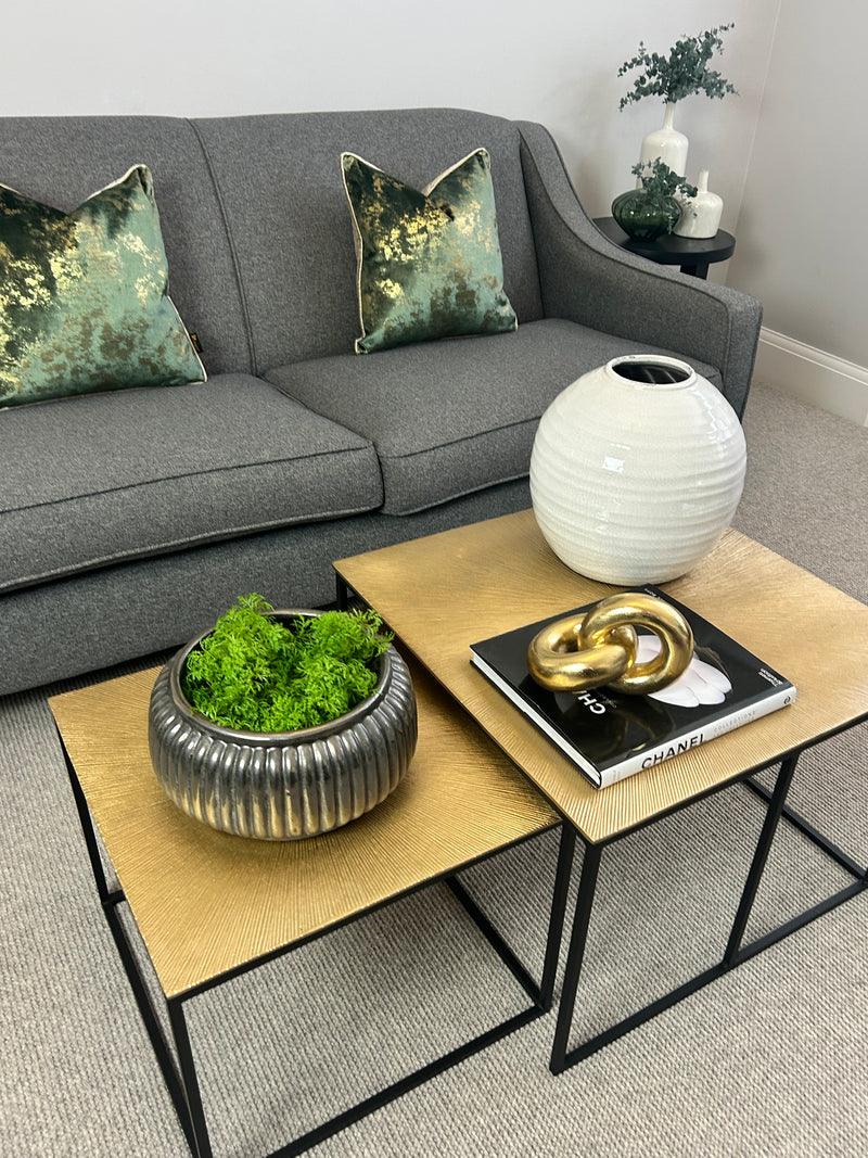 Set of two metal black gold hammered coffee table side table