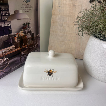 Off White ceramic Bee Butter Dish