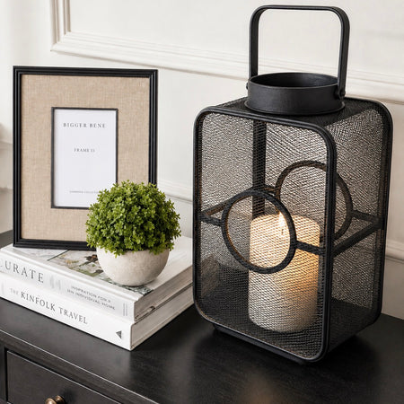 Large Black Geometric mesh Lantern Candle Holder