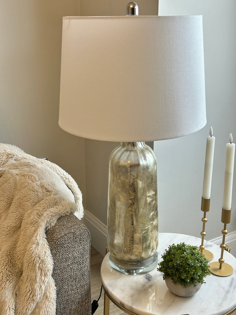 Silver champagne textured lamp with shade
