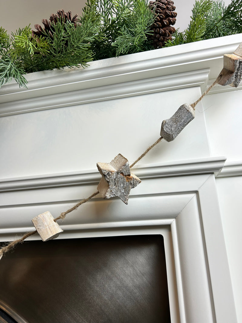 Long Rustic bark jute star garland 190cm
