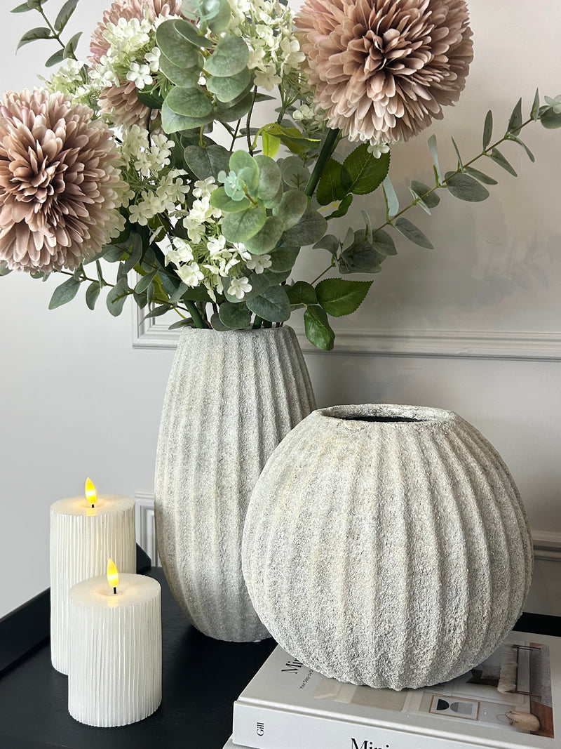 Stone ribbed vase rustic 2 sizes