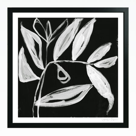 Quirky leaves monochrome framed art by Jennifer Goldberger