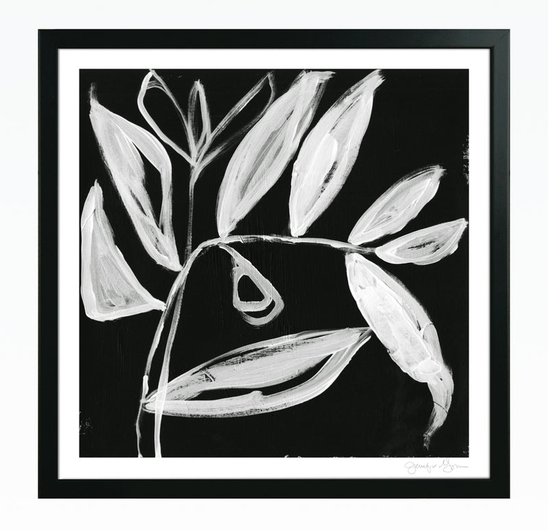 Quirky leaves monochrome framed art by Jennifer Goldberger