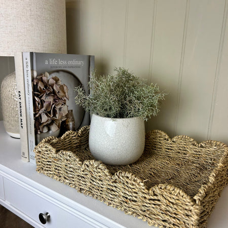 Scallop Edge Rattan Weave woven Basket Tray With Handles