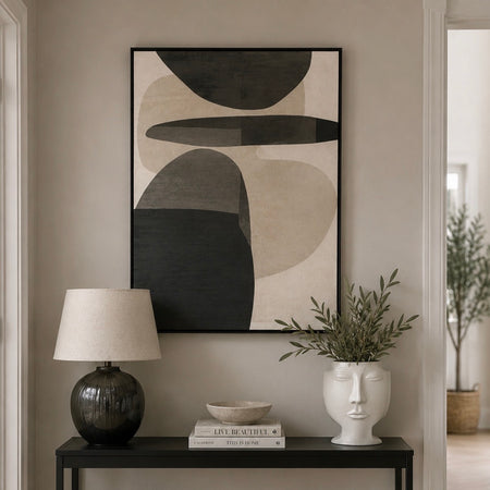 Natural & Black Ovals geo abstract modern on Canvas With Black Frame art