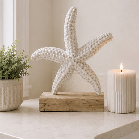 Chunky White Starfish on Wood Base