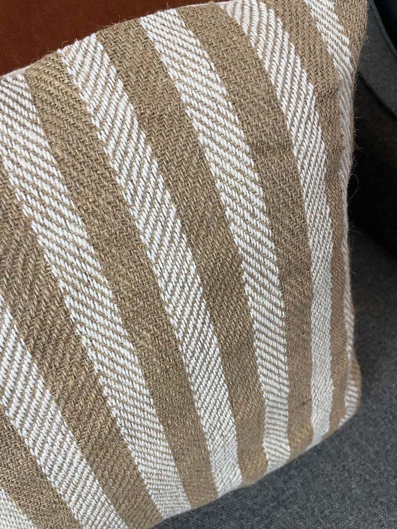 Natural fibres stripe cushion cream stone beige