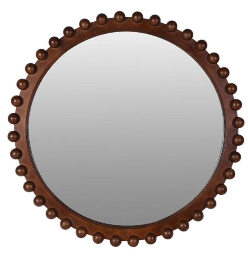 Brown dark wood 90cm bobble round mirror