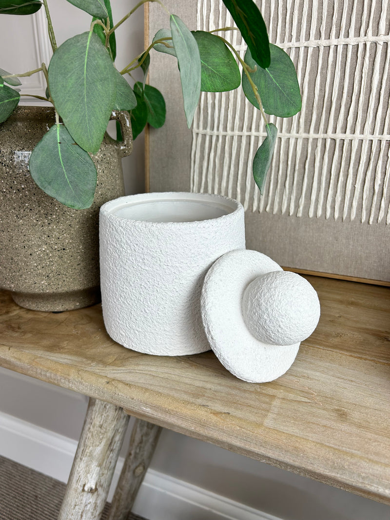 White textured lidded jar