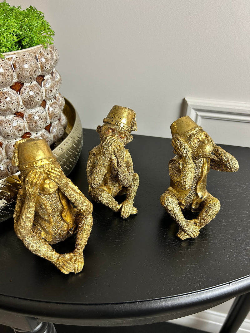 Set of 3 See no evil gold monkeys