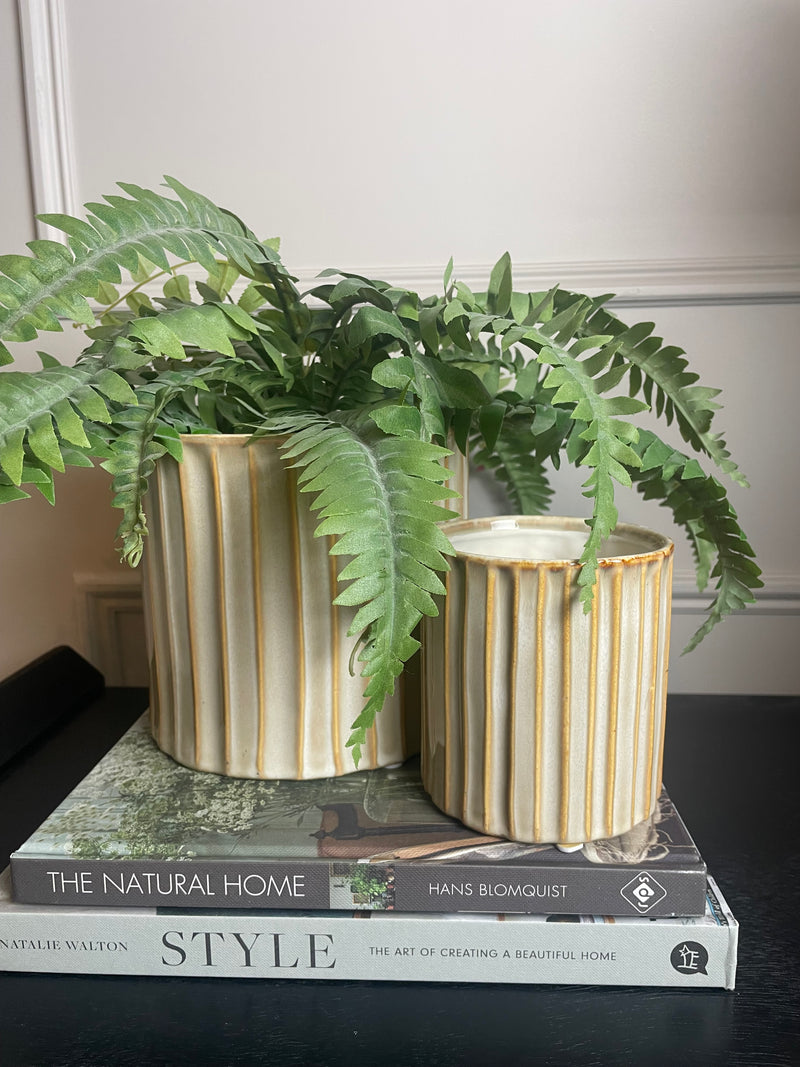 Two Tone Natural Beige Stripe plant pots