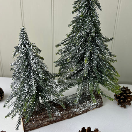 Double Frosted Tree On Wood Base 28cm