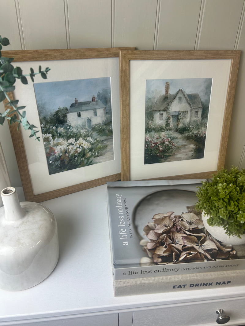 Country cottage framed glazed mounted wall art picture 2 styles