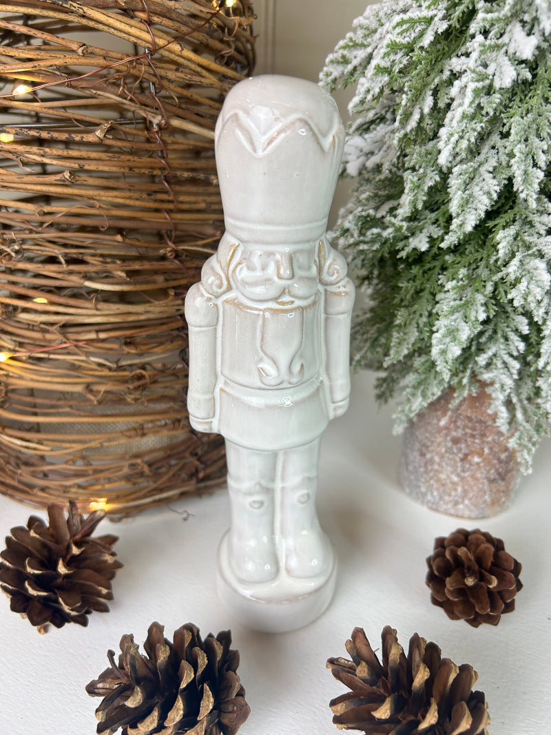 Rustic glaze White Ceramic Nutcracker Soldier 20cm