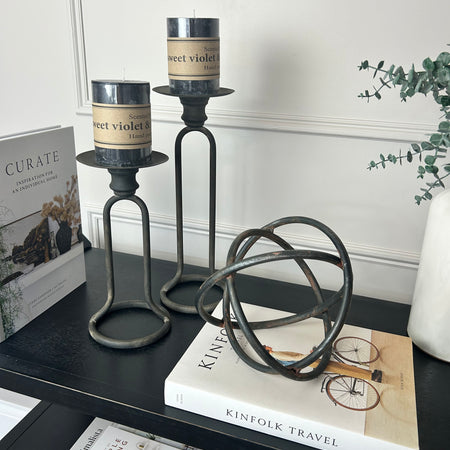 Set of Two Metal Black rustic Candlesticks