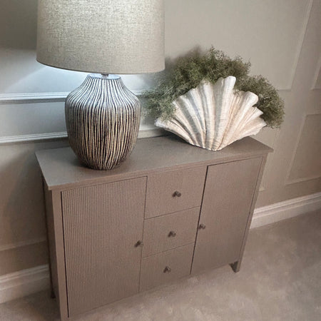 Taupe ribbed slatted Lindon sideboard with drawers cupboard