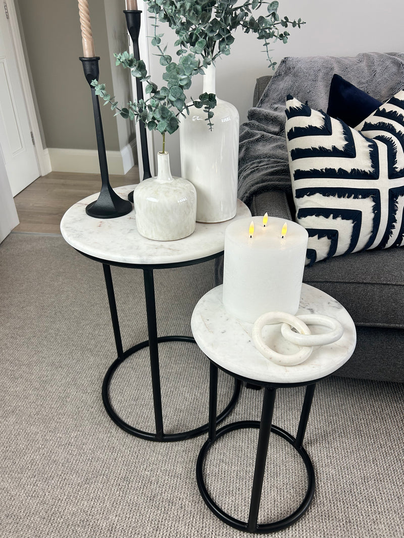 Solid Marble top table with black legs round 3 sizes