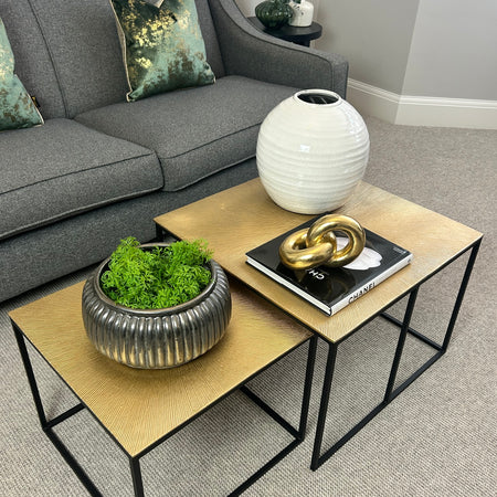Set of two metal black gold hammered coffee table side table