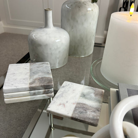 Square marble two tone neutral coasters