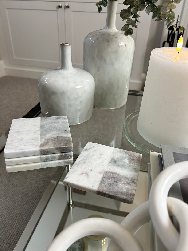Square marble two tone neutral coasters