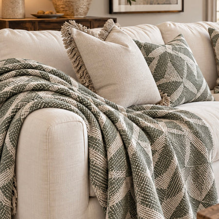 Green floral leaf textured throw 130x150