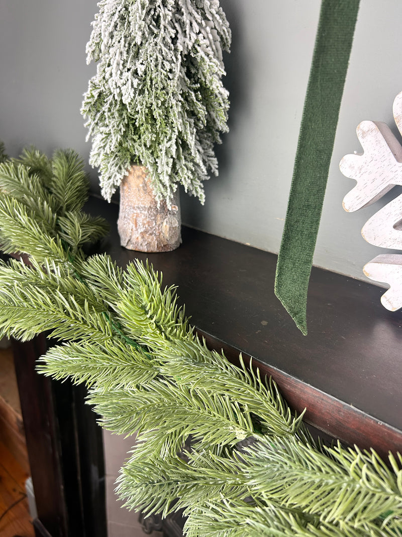Flocked Norfolk spruce trailing  garland pick swag 100cm