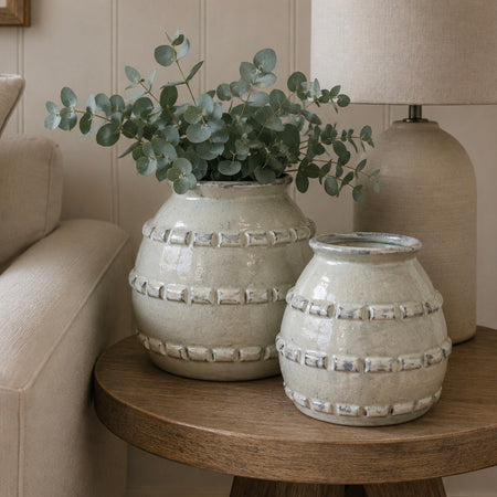 White blue textured round vase 2 vases