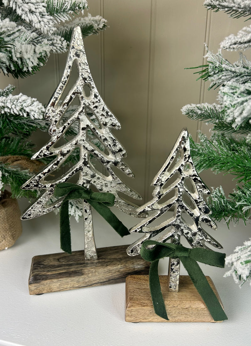 Aluminium Christmas Tree on Wood Base, 2 Sizes