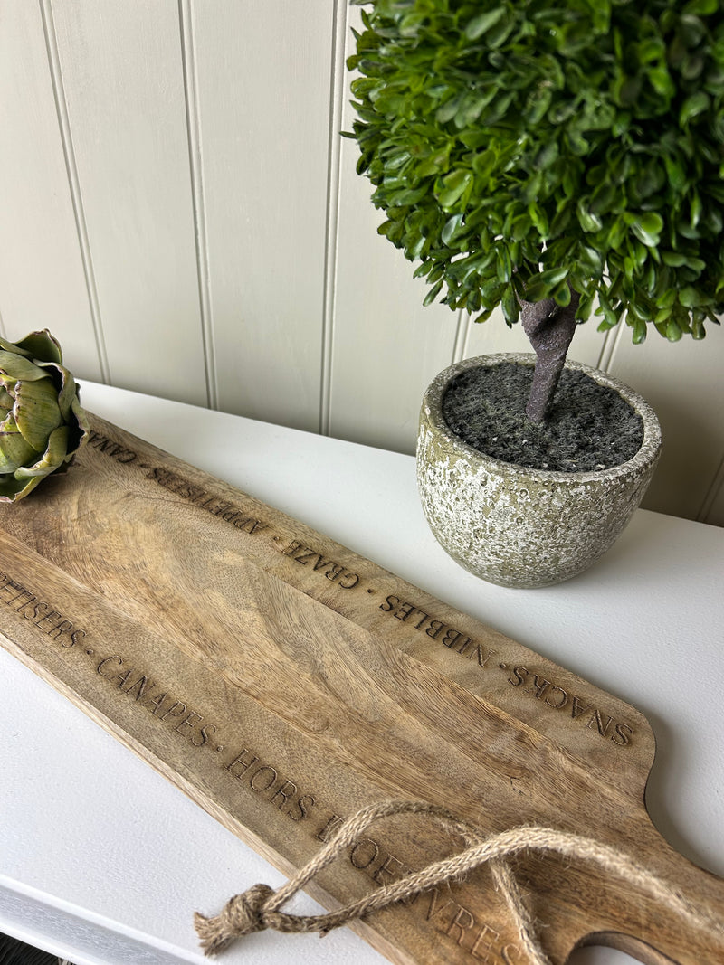 Mango wood etched canopy grazing board large 70x18