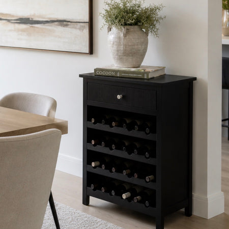 Black wine Rack with slatted front detail
