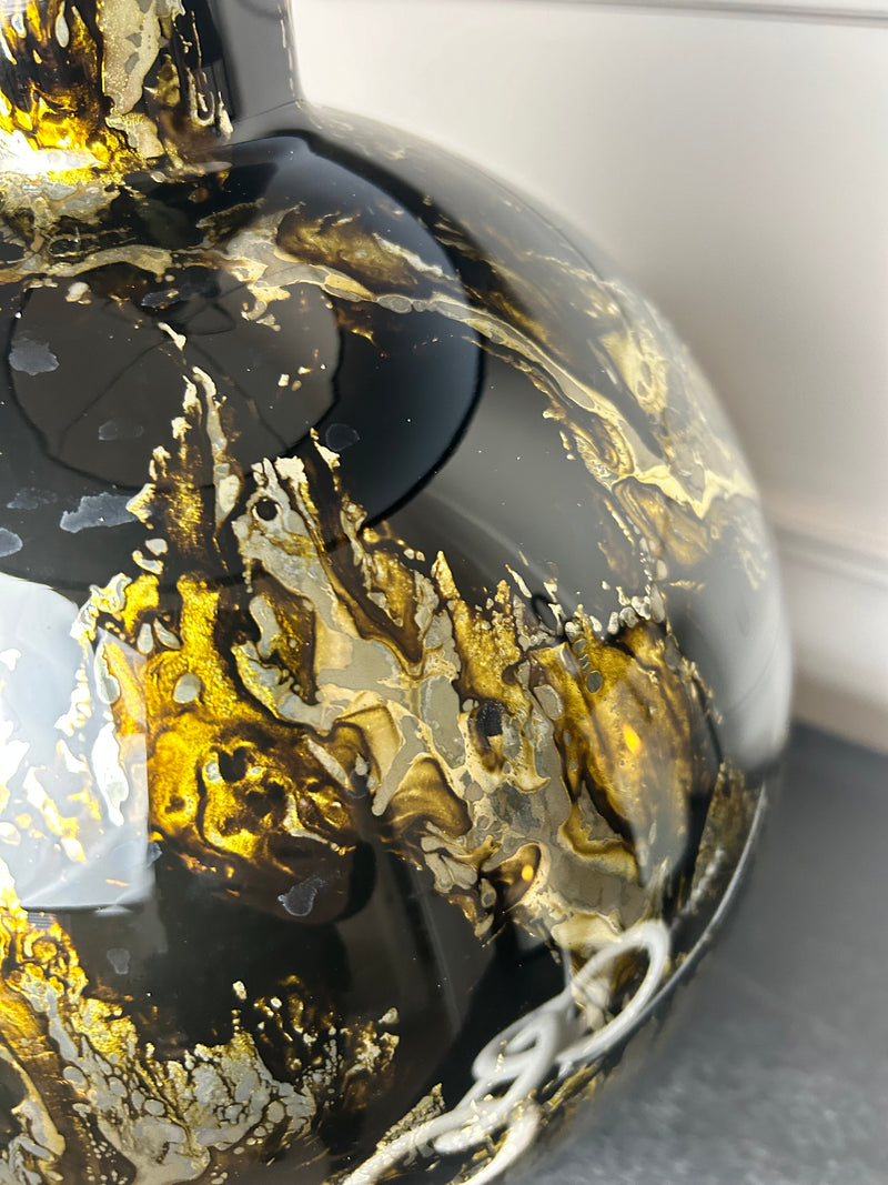 Bronze black gold silver glass abstract lamp with black shade