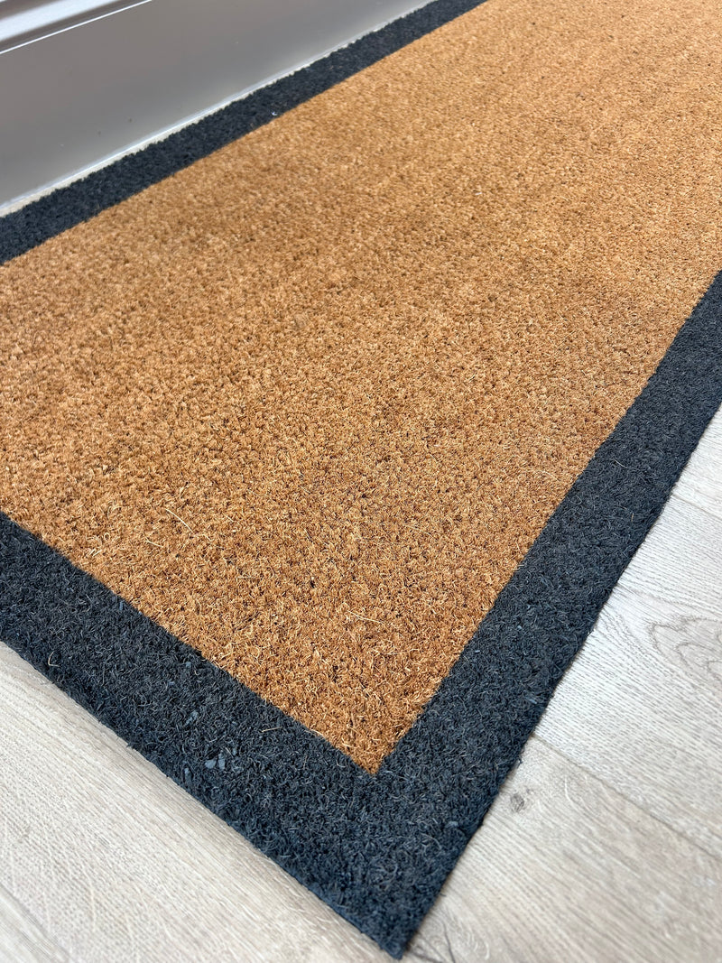 Coir & Grey Boarder Door Mat rug 2 Sizes Available
