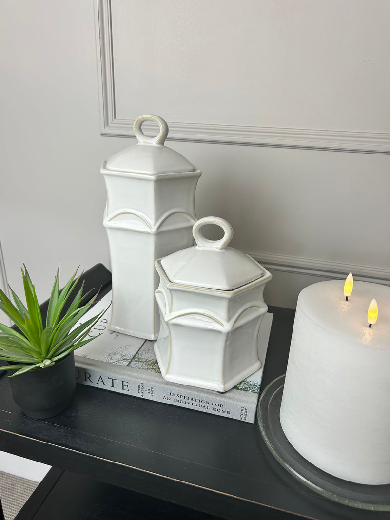 Ceramic lidded Hex jar 2 sizes