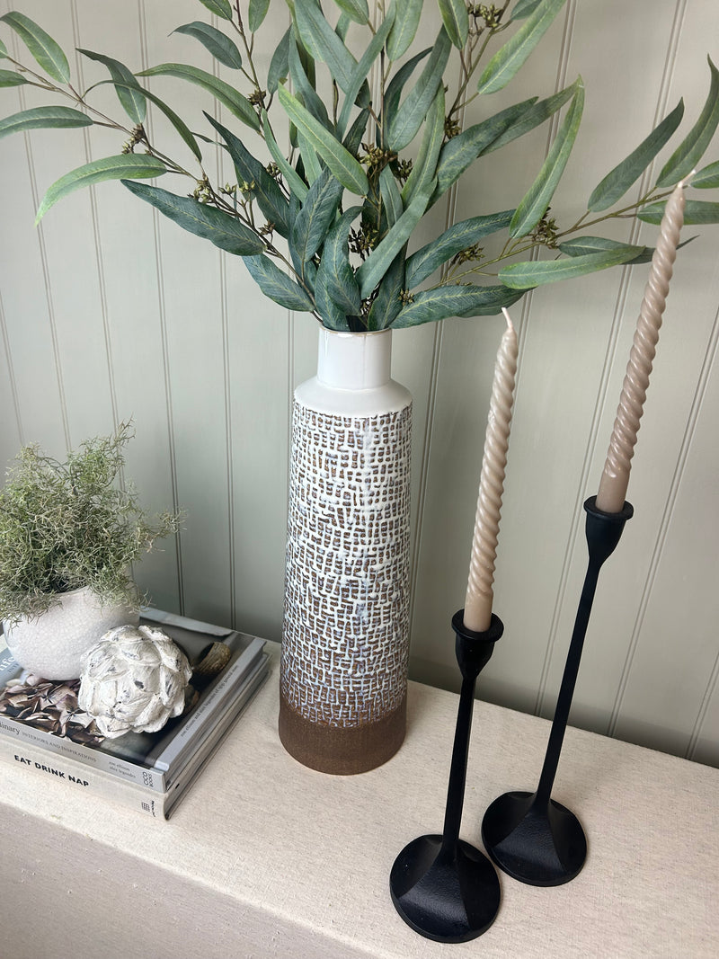White Brown Aztec Tall Two Tone Vase