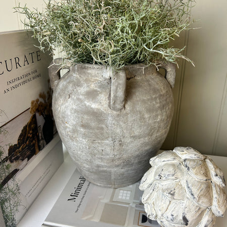 Stone chunky rustic vase with handles
