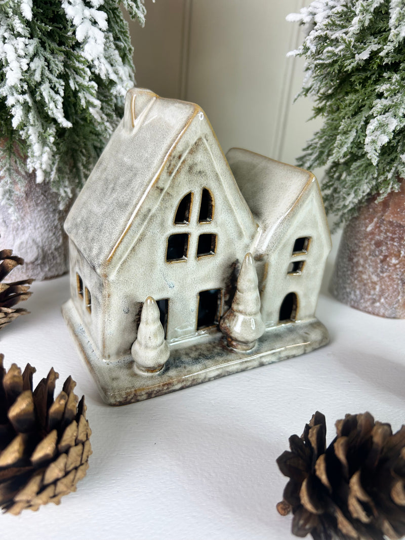 Reactive glaze brown cream Ceramic Led House