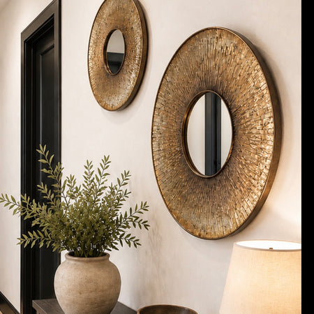 Textured gold round mirror 2 sizes