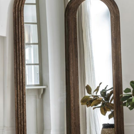 Dark wood stain arched floor length mirror two sizes