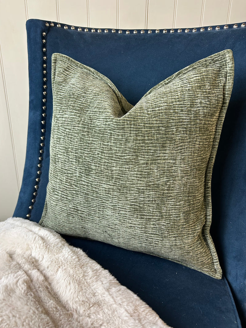 Olive Green Moddi ripple Textured Velvet Piped Edge Trim premium Cushion 45m