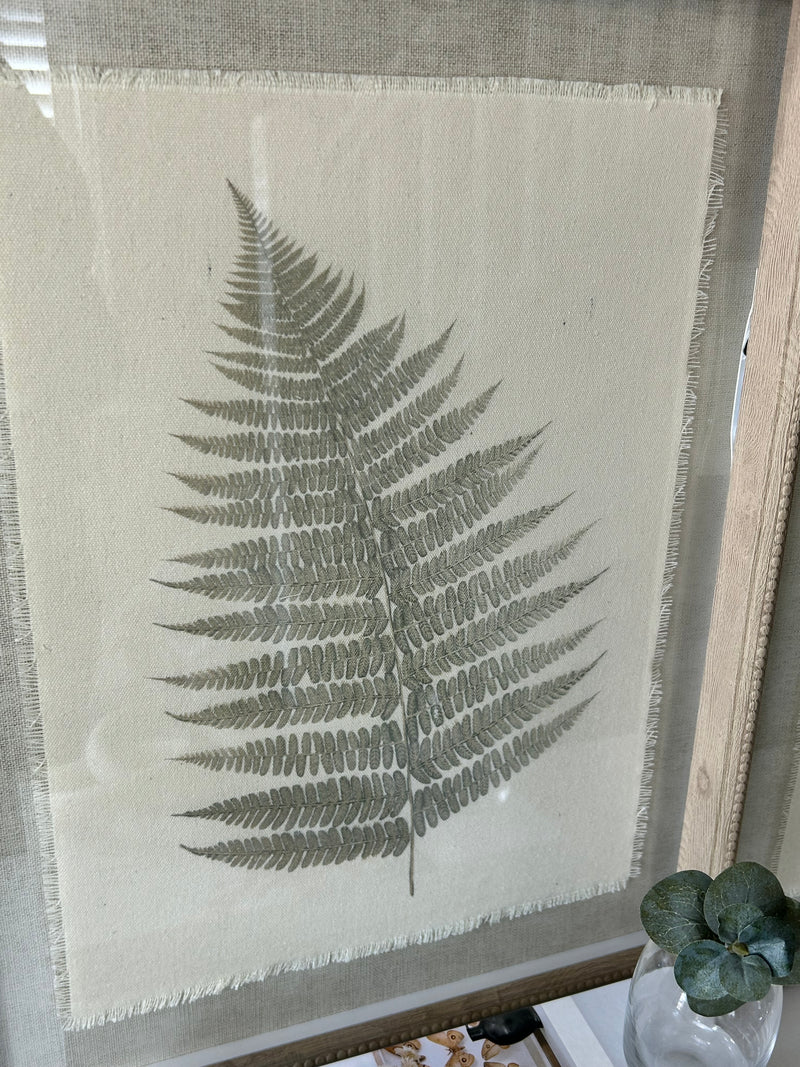 Beaded wood frame fern botanical prints 2 styles
