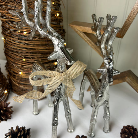 Silver metal standing reindeer 2 sizes