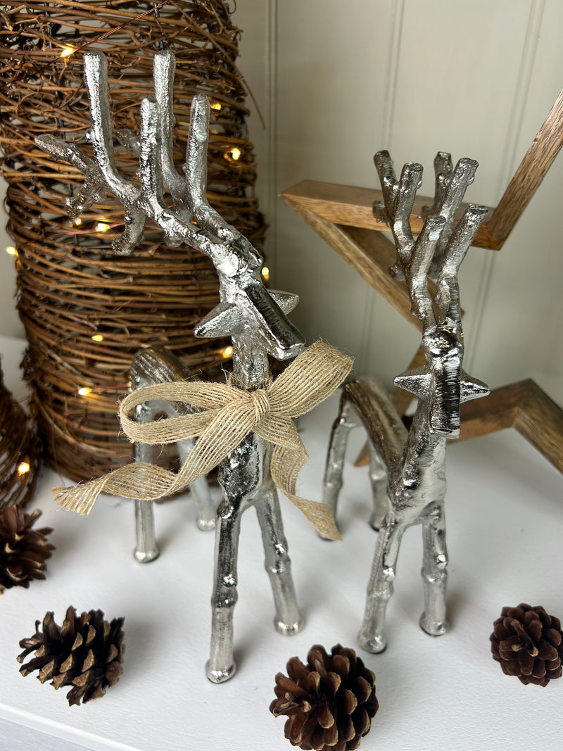 Silver metal standing reindeer 2 sizes
