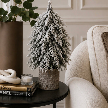 Snowy Fir Tree on Tall wood Base 30cm