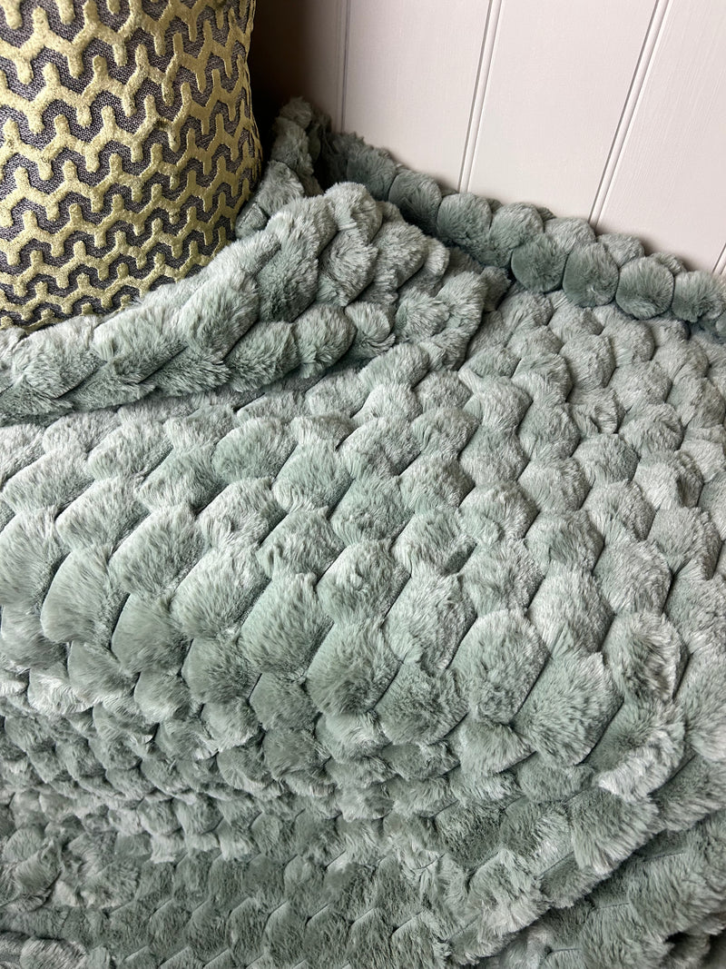 Paul Moneypenny Koochikoo Textured Faux Fur Throws 130x170cm 2 colours green taupe brown