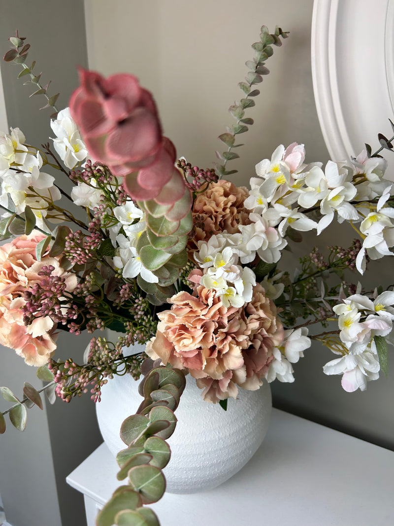 Arrangement 10 blush eucalyptus hydrangeas blossom and berry stems