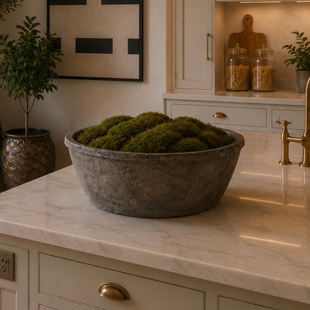 Large rustic stone bowl pot distressed