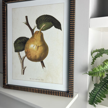Textured brown bronze brass look Framed pear print 4 styles