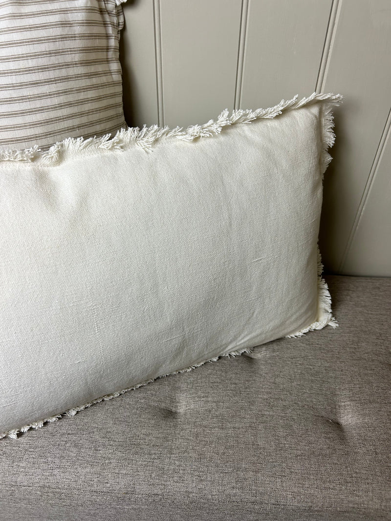 Oblong ivory cream off white frill edge cushion 30x50