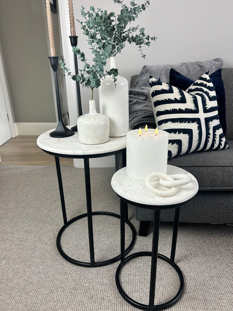 Solid Marble top table with black legs round 3 sizes